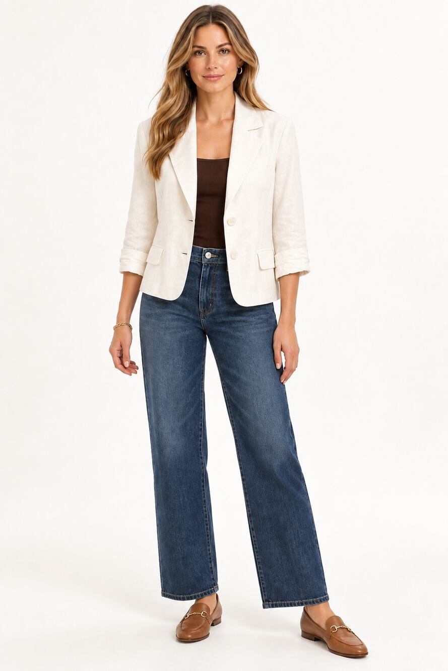 Alice + Olivia Ivory Cream Linen Blend Blazer Small Silk Lined 3/4 Sleeve